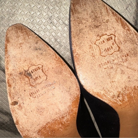 Vintage Stuart Weitzman women’s blue silk leather sole kitten heels 7 formal - Picture 10 of 14